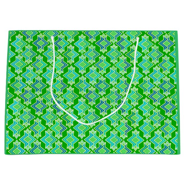 Art Deco Wallpaper Pattern, Jade Green Large Gift Bag (Front)