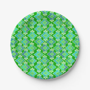 Art Deco Wallpaper Pattern, Jade Green Paper Plate