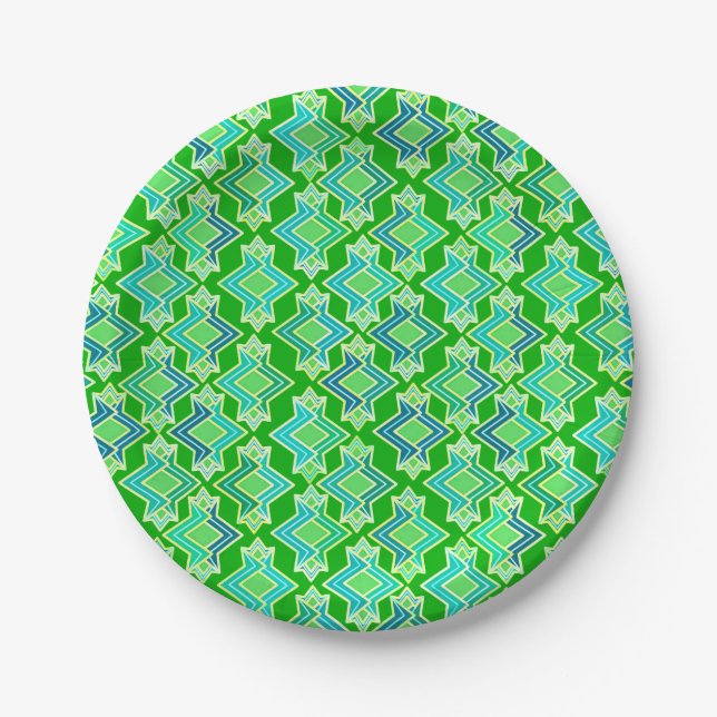 Art Deco Wallpaper Pattern, Jade Green Paper Plate (Front)