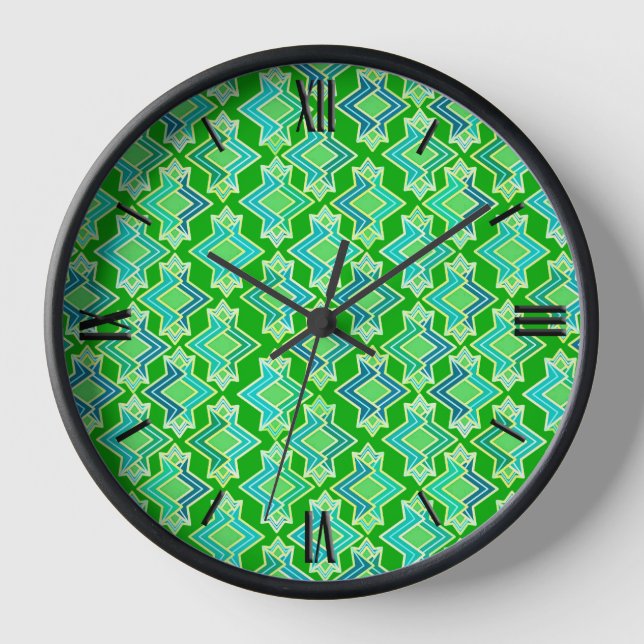 Art Deco Wallpaper Pattern, Jade Green Wall Clock (Front)