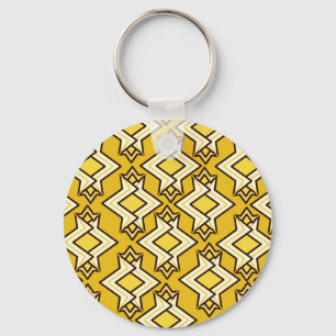 Art Deco Wallpaper Pattern, Mustard Gold Keychain