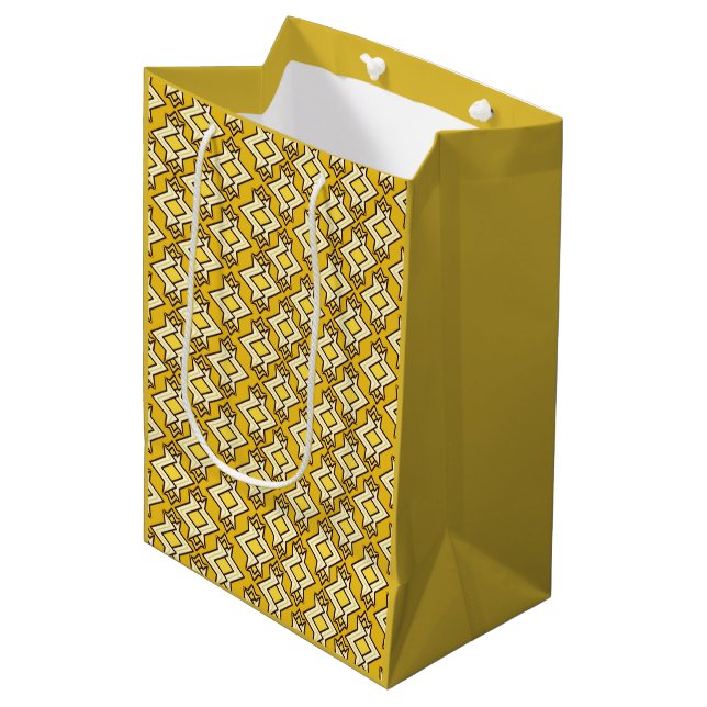 Art Deco Wallpaper Pattern, Mustard Gold Medium Gift Bag (Front Angled)