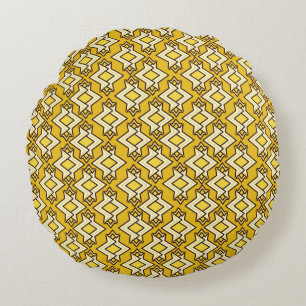 Art Deco Wallpaper Pattern, Mustard Gold Round Pillow