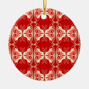 Art Deco wallpaper pattern - red and white Ceramic Ornament