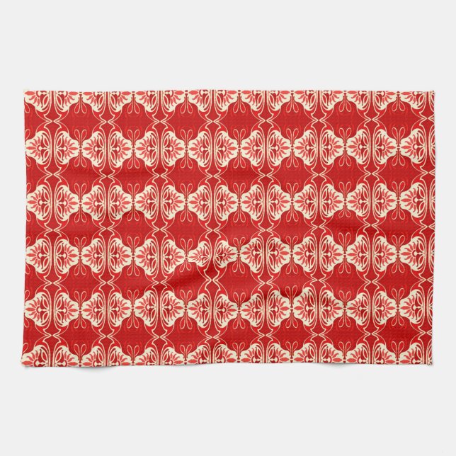 Art Deco wallpaper pattern - red and white Kitchen Towel (Horizontal)