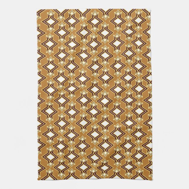 Art Deco Wallpaper Pattern, Tan and Brown Kitchen Towel (Vertical)