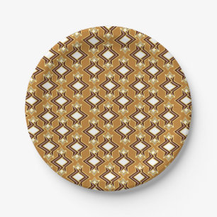 Art Deco Wallpaper Pattern, Tan and Brown Paper Plate