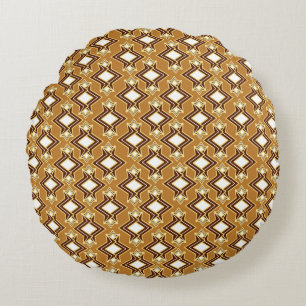 Art Deco Wallpaper Pattern, Tan and Brown Round Pillow