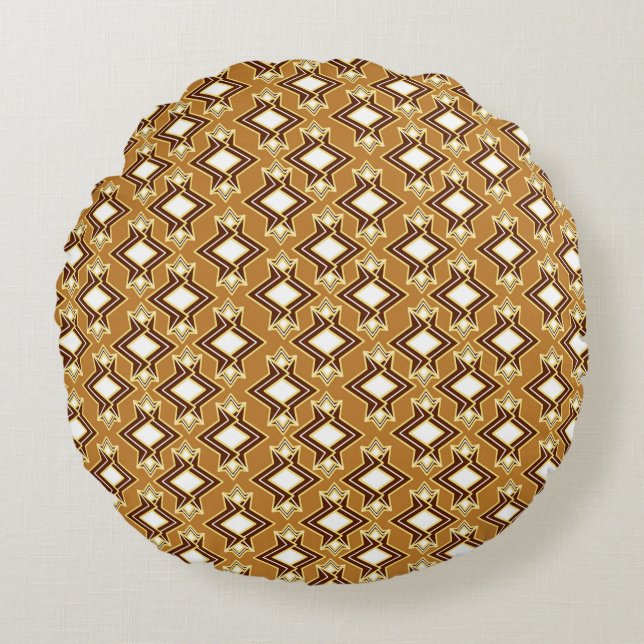 Art Deco Wallpaper Pattern, Tan and Brown Round Pillow (Front)