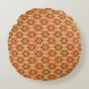 Art Deco Wallpaper Pattern, Terracotta / Rust Round Pillow