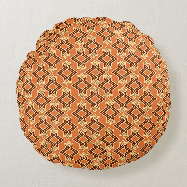 Art Deco Wallpaper Pattern, Terracotta / Rust Round Pillow (Front)
