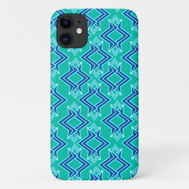 Art Deco Wallpaper Pattern, Turquoise and Cobalt Case-Mate iPhone Case (Back)