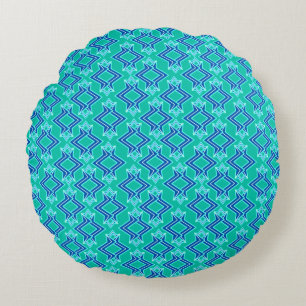 Art Deco Wallpaper Pattern, Turquoise and Cobalt Round Pillow