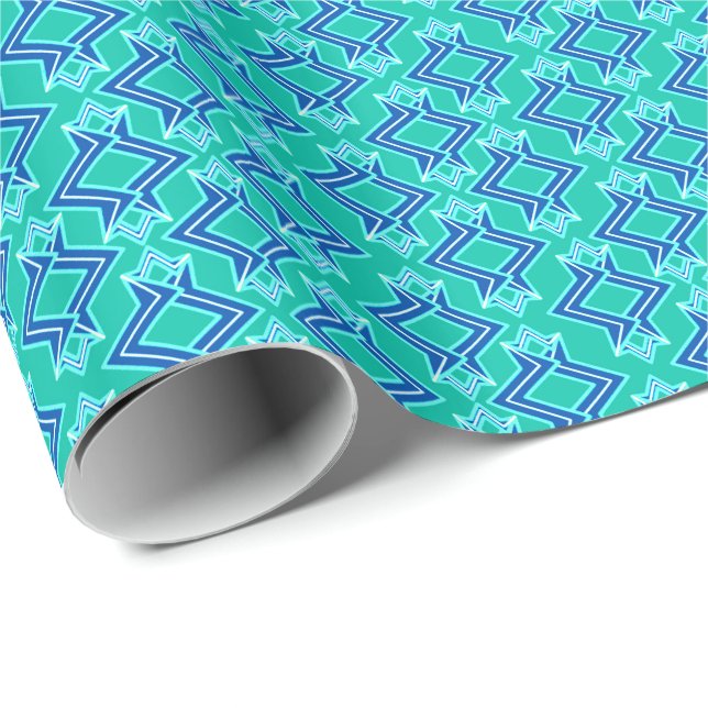 Art Deco Wallpaper Pattern, Turquoise and Cobalt Wrapping Paper (Roll Corner)