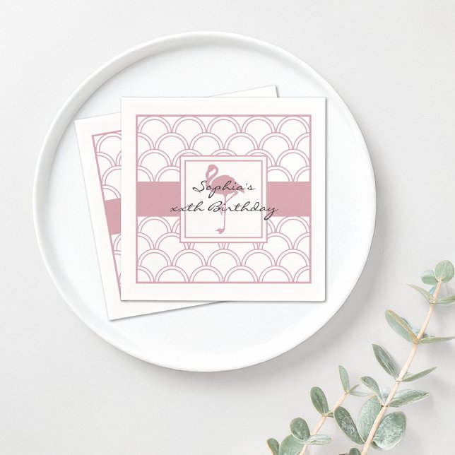 Art Deco Wave Patten Pink Flamingo Beach Party Napkin (Creator Uploaded)