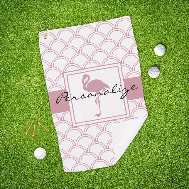 Art Deco Wave Patten Pink Flamingo Golf Towel (Creator Uploaded)