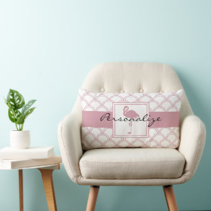 Art Deco Wave Patten Pink Flamingo Lumbar Pillow