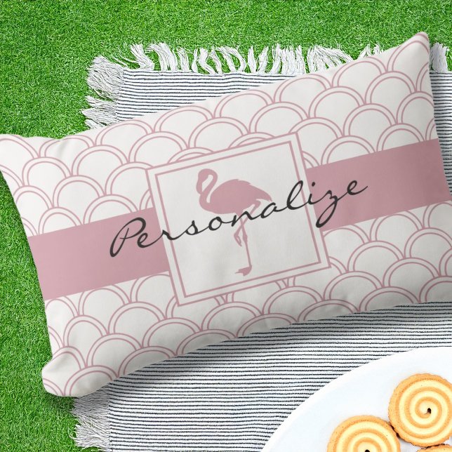 Art Deco Wave Patten Pink Flamingo Lumbar Pillow (Creator Uploaded)
