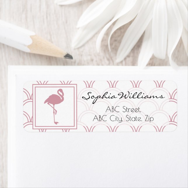 Art Deco Wave Patten Pink Flamingo Return Address (Insitu)