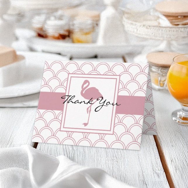 Art Deco Wave Patten Pink Flamingo Thank You Card (Creator Uploaded)