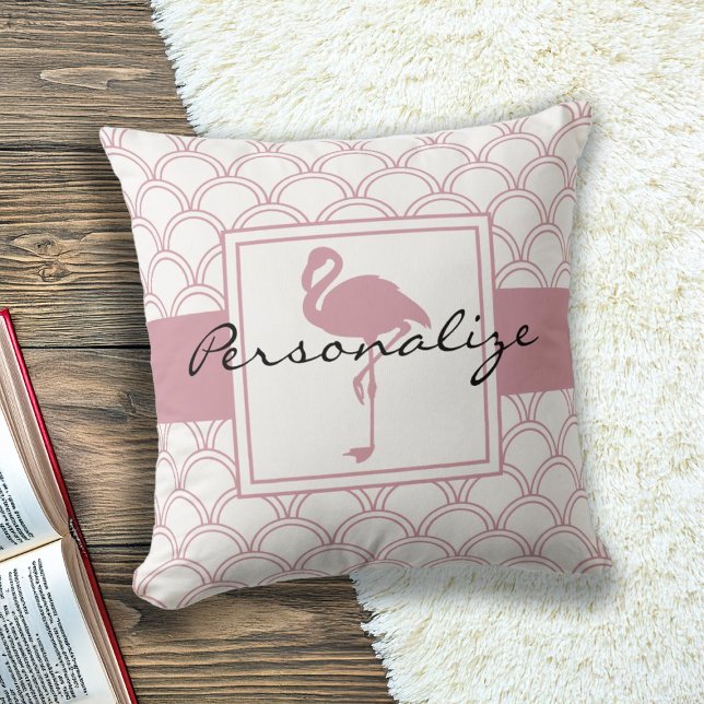 Art Deco Wave Patten Pink Flamingo Throw Pillow (Creator Uploaded)
