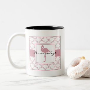 Art Deco Wave Patten Pink Flamingo Two-Tone Coffee Mug