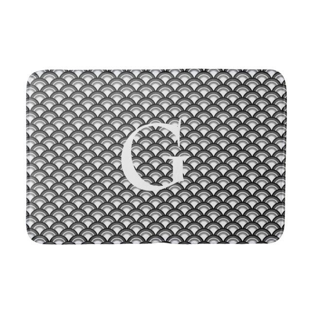 Art Deco wave pattern - black and white Bath Mat (Front)
