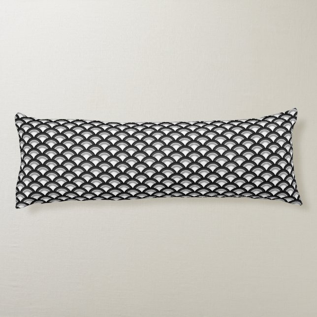 Art Deco wave pattern - black and white Body Pillow (Back)