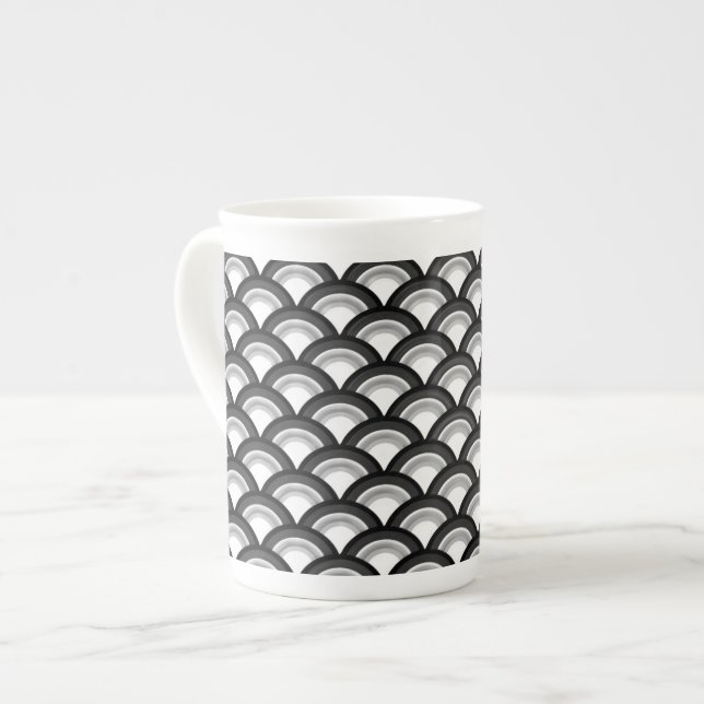 Art Deco wave pattern - black and white Bone China Mug (Front Left)