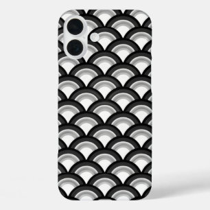 Art Deco wave pattern - black and white iPhone 16 Plus Case