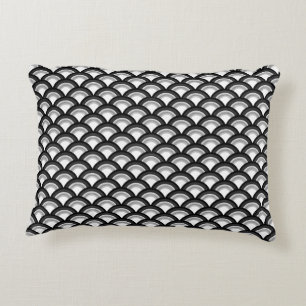 Art Deco wave pattern - black and white Decorative Pillow