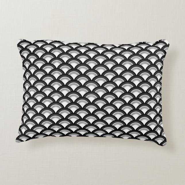 Art Deco wave pattern - black and white Decorative Pillow (Back)