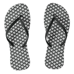 Art Deco Wave Pattern, Black and White Flip Flops