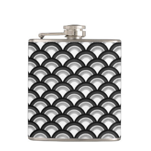 Art Deco wave pattern - black and white Hip Flask