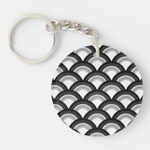 Art Deco wave pattern - black and white Keychain
