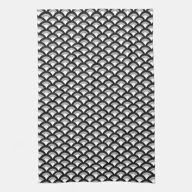 Art Deco wave pattern - black and white Kitchen Towel (Vertical)