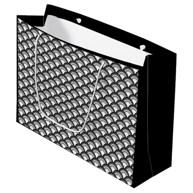 Art Deco wave pattern - black and white Large Gift Bag (Front Angled)