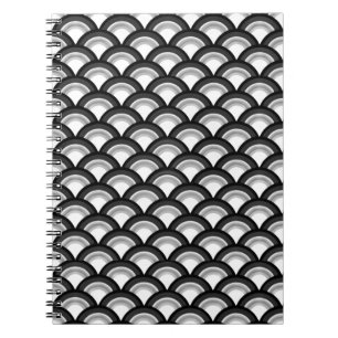 Art Deco wave pattern - black and white Notebook