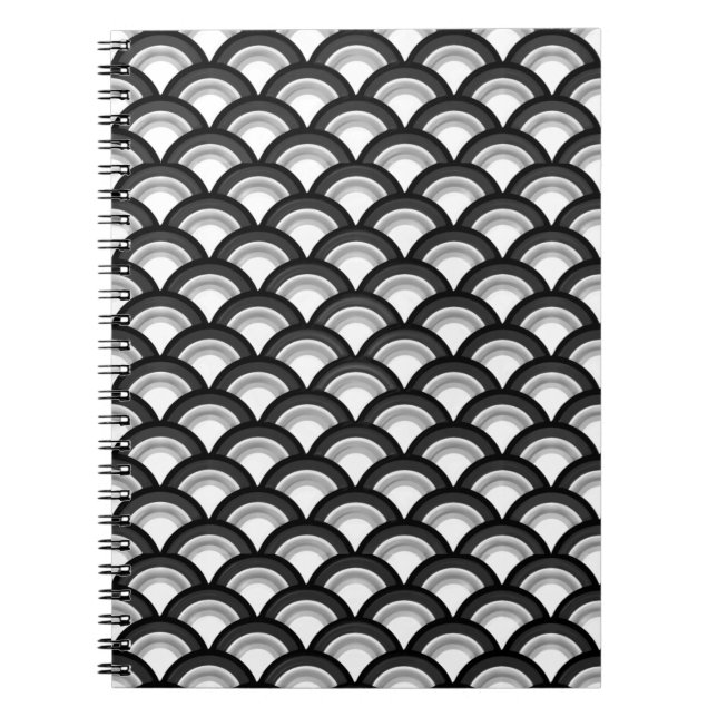 Art Deco wave pattern - black and white Notebook (Front)