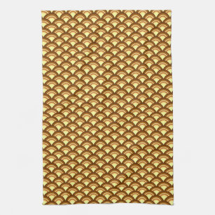 Art Deco wave pattern - chocolate and yellow Kitchen Towel