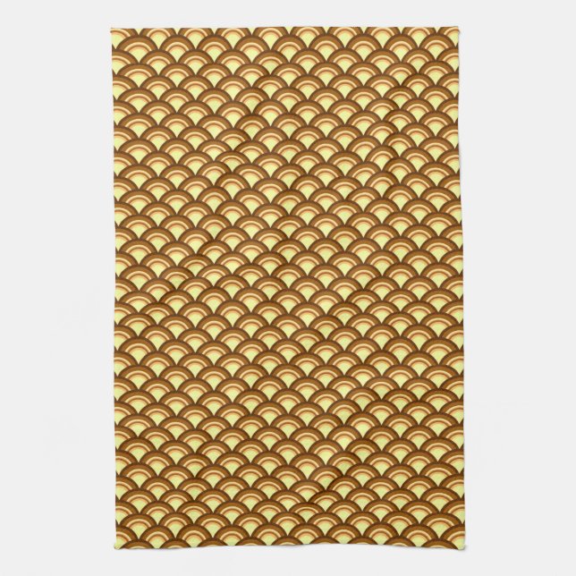Art Deco wave pattern - chocolate and yellow Kitchen Towel (Vertical)