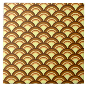 Art Deco wave pattern - chocolate and yellow Tile
