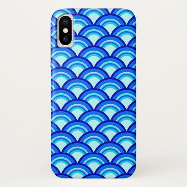 Art Deco wave pattern - cobalt and sky blue Case-Mate iPhone Case (Back)