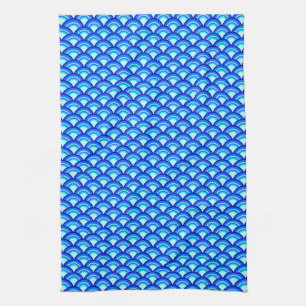Art Deco wave pattern - cobalt and sky blue Kitchen Towel