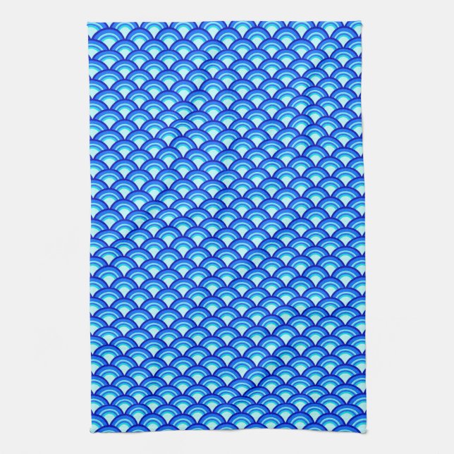 Art Deco wave pattern - cobalt and sky blue Kitchen Towel (Vertical)