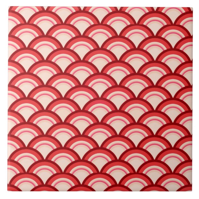 Art Deco wave pattern - coral red and pink Tile (Front)