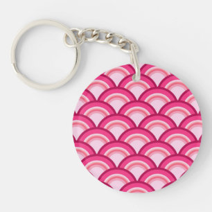 Art Deco wave pattern - fuchsia and coral Keychain