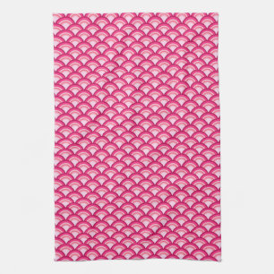Art Deco wave pattern - fuchsia and coral Kitchen Towel