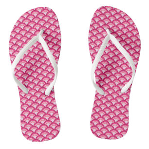 Art Deco Wave Pattern, Fuchsia and Pastel Pink Flip Flops