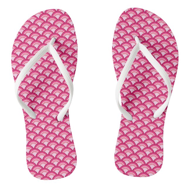 Art Deco Wave Pattern, Fuchsia and Pastel Pink Flip Flops (Footbed)